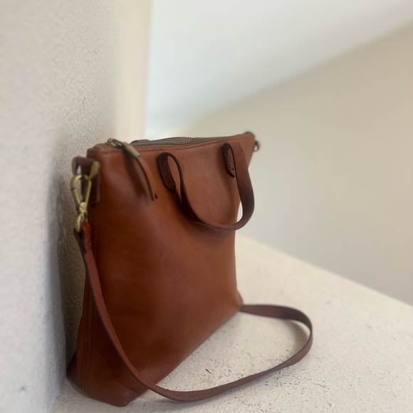 Madewell Transport Brown Tote Crossbody Cognac Leather double handle Bag - Picture 5 of 14